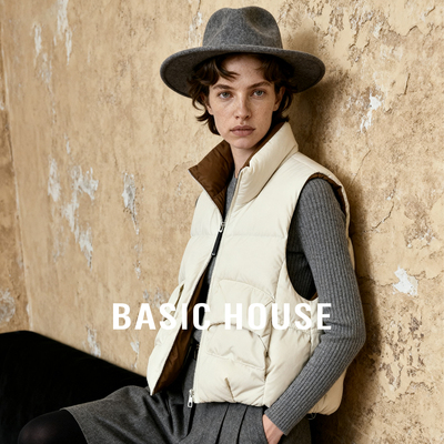 Basic House/百家好宽松白鸭绒羽绒马甲女冬季简约加厚无袖羽绒服