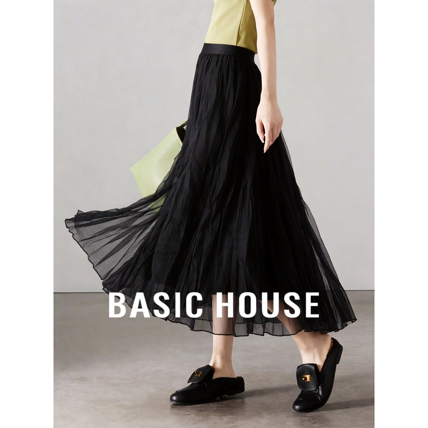 Basic House/百家好气质网纱半身长裙女层次感仙女裙百搭大摆裙