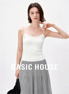 Basic House/百家好纯色细肩带短款吊带背心女夏季带胸垫内搭打底
