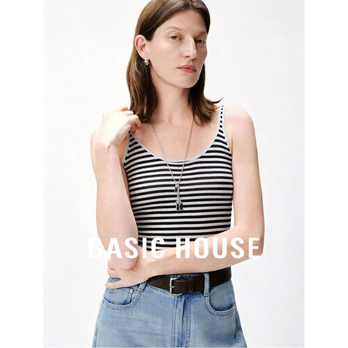 Basic House/百家好简约条纹吊带背心女夏修身显瘦百搭打底衫上衣