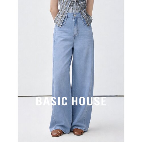Basic House/百家好莱赛尔高腰宽松显瘦日常百搭阔腿拖地牛仔裤女