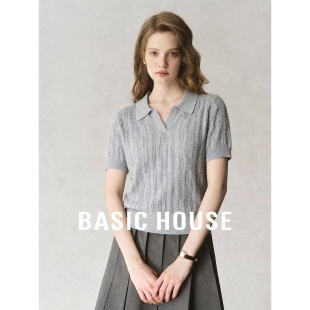 绵羊毛短袖 Basic 女2026夏季 百家好极简风polo领针织衫 上衣 House
