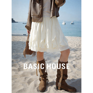 Basic 百家好不规则荷叶边半身裙女春夏高腰显瘦芭蕾风短裙 House