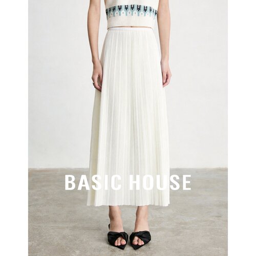 Basic House/百家好职场通勤风A字半身裙女中长款显瘦大摆裙气质