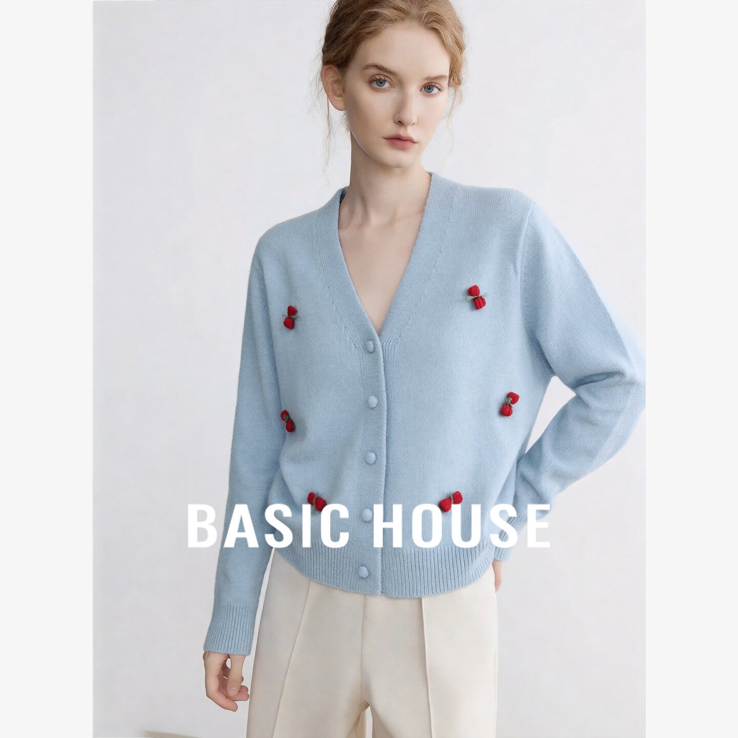 Basic House/百家好韩系针织开衫女宽松百搭慵懒风减龄毛衣外套