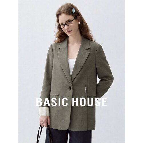 Basic House/百家好设计感西装外套女新款翻领宽松显瘦气质外套