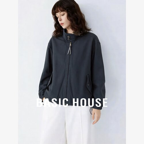Basic House/百家好纯棉立领工装风短外套女宽松日常百搭夹克上衣