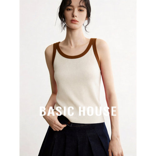 Basic House/百家好辣妹撞色针织吊带背心女夏季弹力内搭百搭上衣