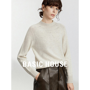 Basic House/百家好冬季新款半高领纯色套头羊毛衫女保暖简约内搭