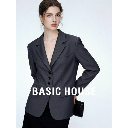 Basic House/百家好韩版气质高级感西装外套女26秋季职业正装上衣