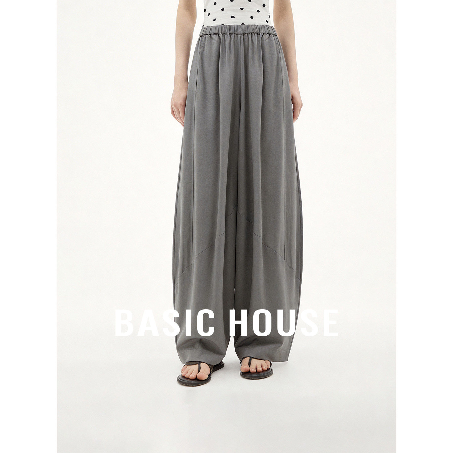 Basic House/百家好莱赛尔宽松休闲阔腿裤垂坠高级感香蕉裤弯刀裤