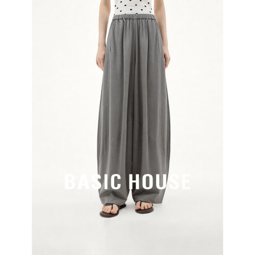 Basic House/百家好莱赛尔宽松休闲阔腿裤垂坠高级感香蕉裤弯刀裤
