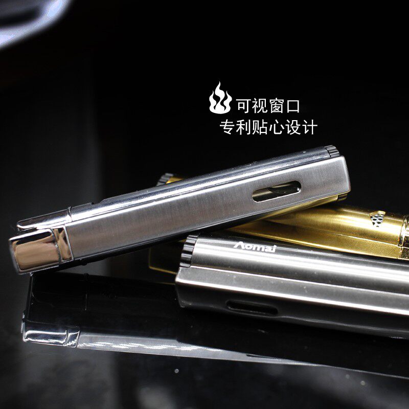 奥麦Aomai金属创意防风直冲充气打火机蓝焰个性焊枪定制刻字礼物