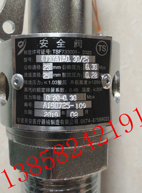 宁波甬安YA1A0.30/20安全阀DN15 25mm山东新华脉动真空灭菌器0.28