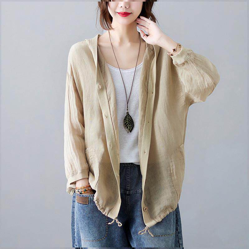2026夏季薄外套复古棉麻中长款开衫女士宽松文艺空调衫防晒衣外搭
