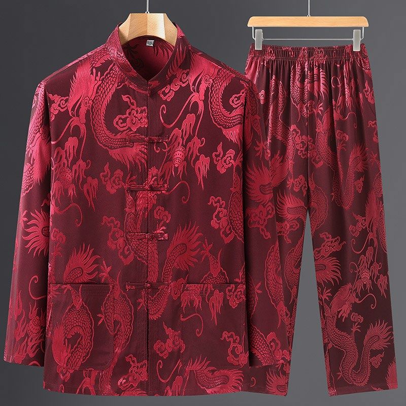 春夏季真丝唐装男士长袖套装中老年丝绸爸爸中式衬衫老人夏季衣服,男装,唐装,淘宝优惠券,粉丝福利购,淘宝优惠卷