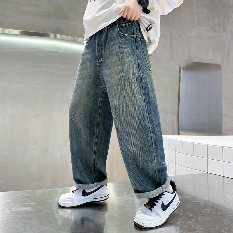 男童裤子春秋款2024新款中大童加绒牛仔裤男孩休闲秋季儿童装长裤