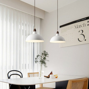 北欧侘寂风餐吊灯日式 铁艺灯具书房双头单头餐厅吊灯 白色原木风格