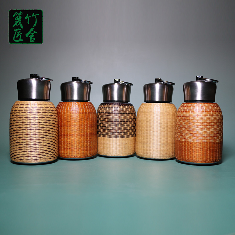 成都非遗特色手工艺瓷胎竹编保温杯竹丝扣瓷便携不锈钢水壶保温壶