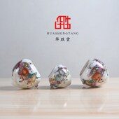 华胜堂 景德镇手绘金边 三英战布川笼画眉缸三件套喂食器鸟笼配件