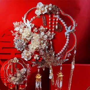 呦依红金中式双色双面双圈团扇diy材料包新娘结婚龙凤秀禾服手捧