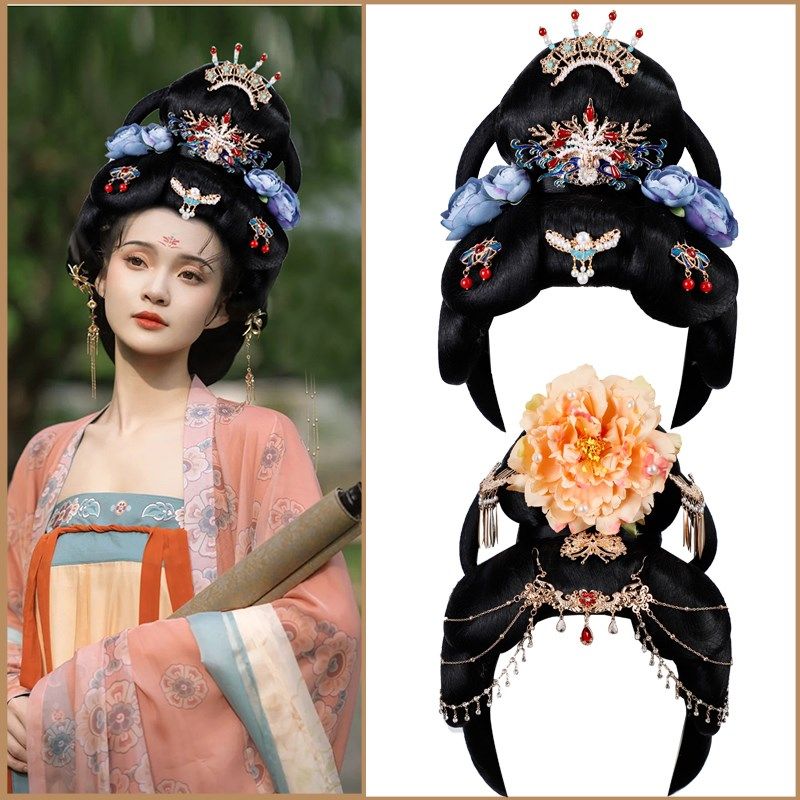 古风汉服发饰一体式假发头套贵妃唐装复古风发髻饰品组合cos表演