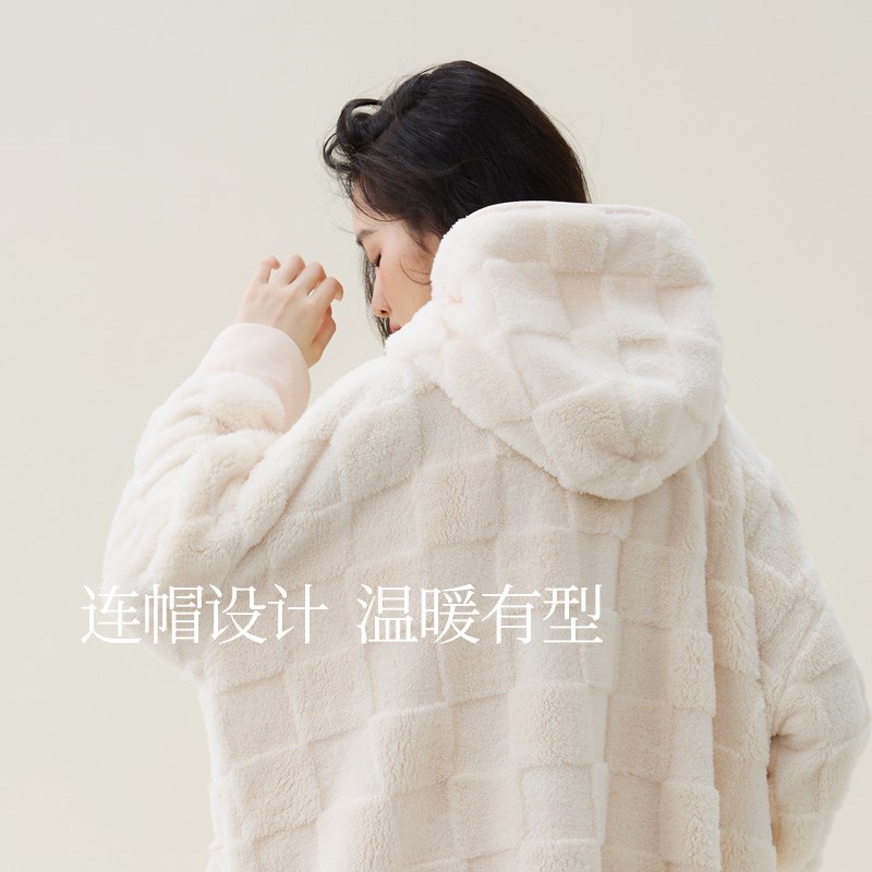暖绒秋冬季睡袍女士珊瑚绒睡衣加厚长款浴袍冬天新款可外穿家居服