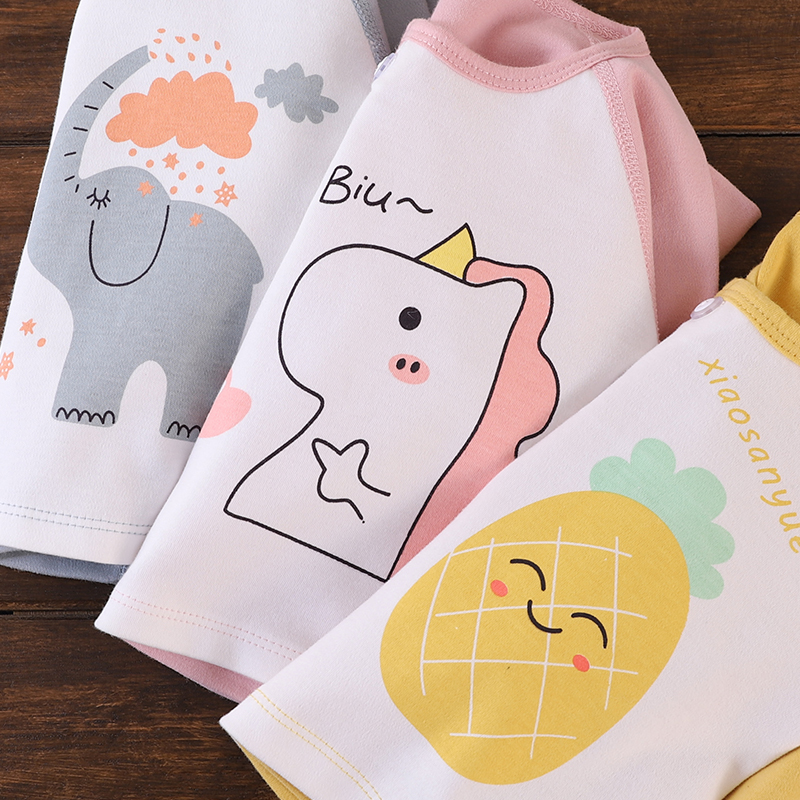 新生婴儿纯棉衣服男女童宝宝春秋款偏襟长袖上衣冬季打底无骨线衣