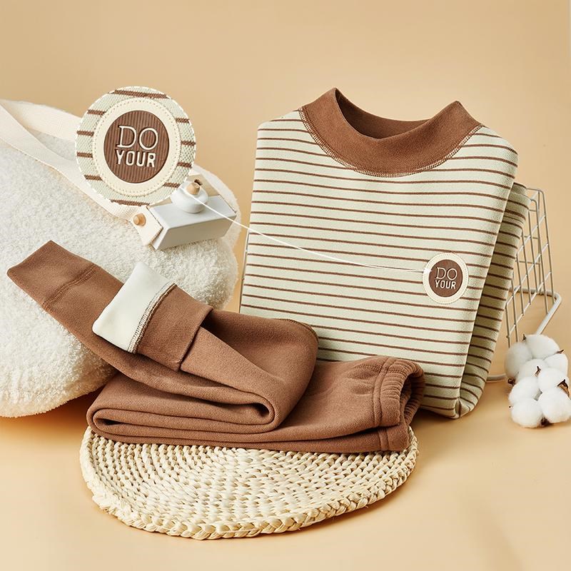 男女童保暖内衣秋衣秋裤套装加绒加厚德绒打底衫冬季新款保暖套装