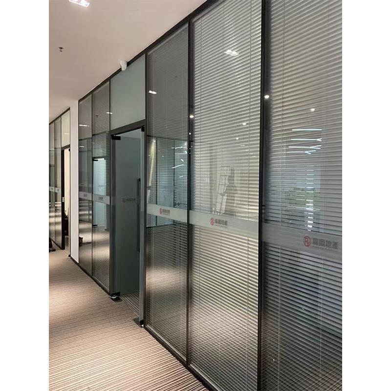 铝合金钢化磨砂简约隔断办公室玻璃隔断墙中空百叶隔音高隔间防火