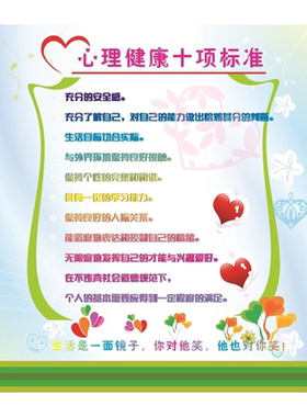 心理健康十项标准海报展板健康你我他您健康吗墙贴墙纸装饰画KT板