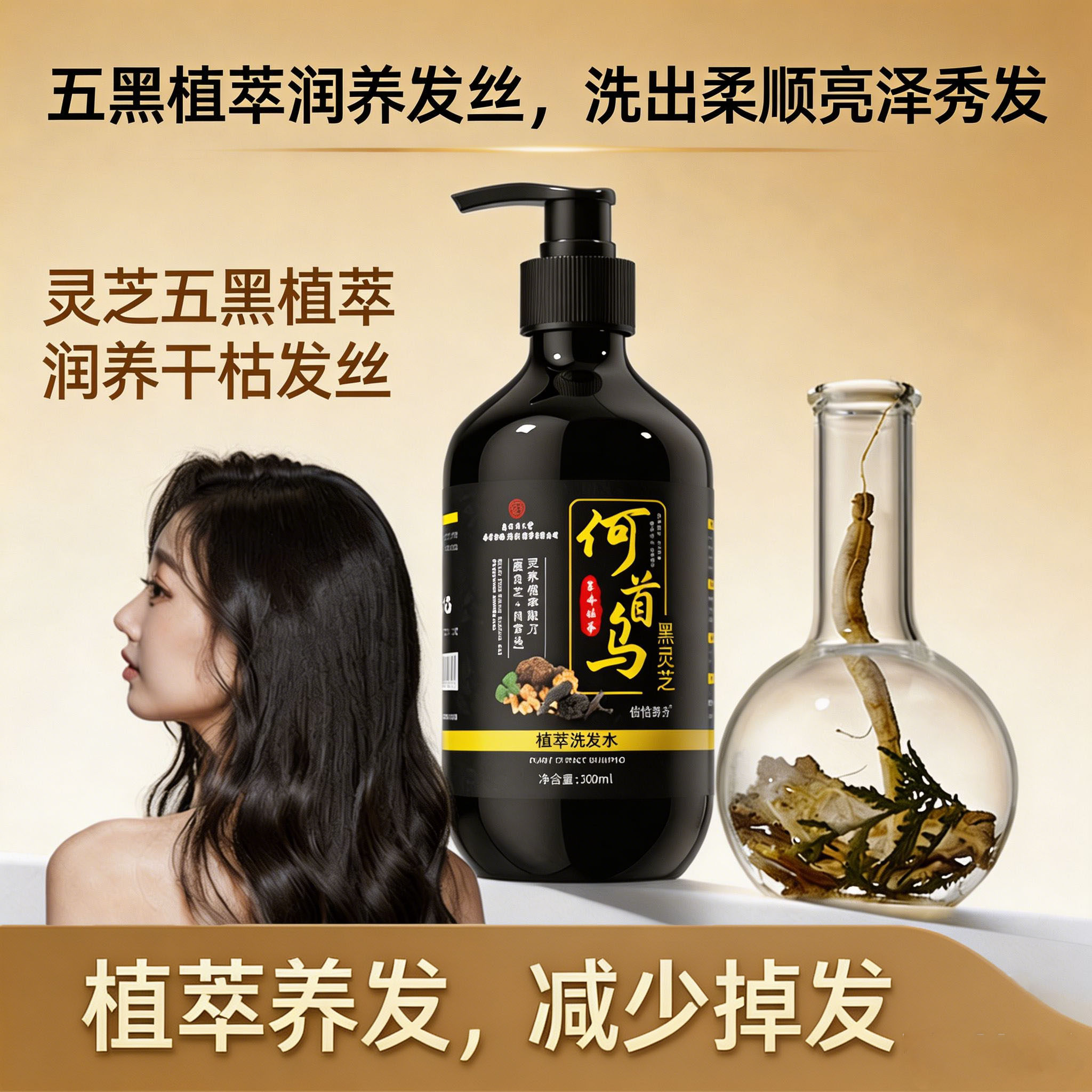 南京同仁堂何首乌洗发水黑灵芝植萃减少掉发滋润修护干枯头发官方
