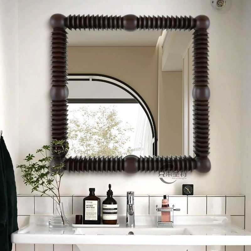 法式复古浴室镜壁挂式卫生间洗面台镜子台式梳妆镜挂墙中古装饰镜