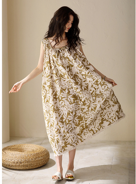 睡裙女睡衣梭织棉纱布纯棉全棉夏季夏天夏款背心无袖大码连衣裙