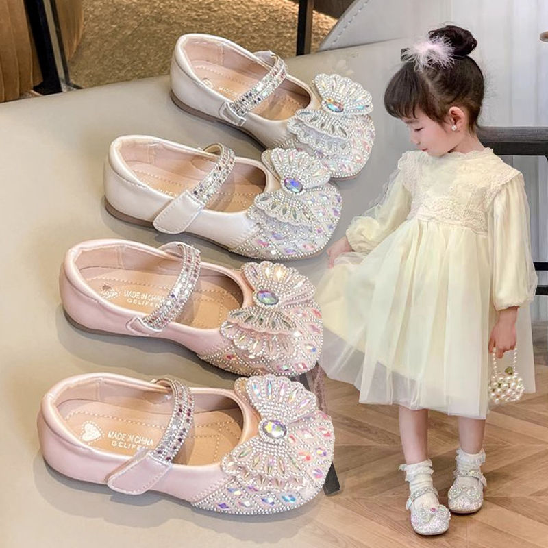 女童公主鞋春秋2024新款儿童鞋子小皮鞋女孩水晶鞋女宝宝单鞋软底