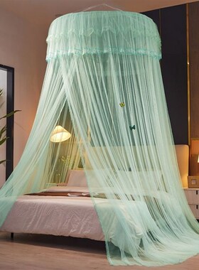 结婚庆大红色免安装蚊帐落地家用免打孔圆顶吸盘吊挂式吊顶蚊帐子