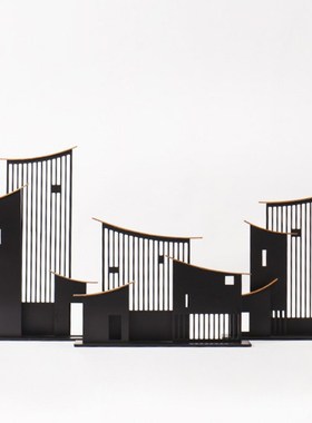 新中式金属样板房酒店客厅玄关家具软装饰品创意现代屋檐窗花摆件