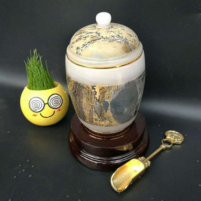 商务会销礼品 阿富汗白玉 时尚典雅 国画石茶叶罐