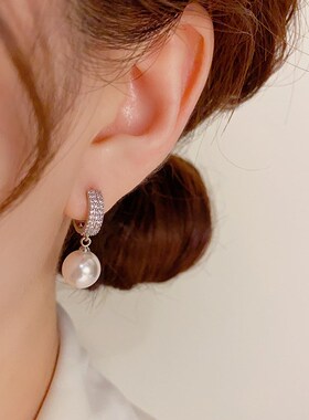 韩式个性简约微镶锆石珍珠耳扣小众设计感复古独特高级感时尚耳环