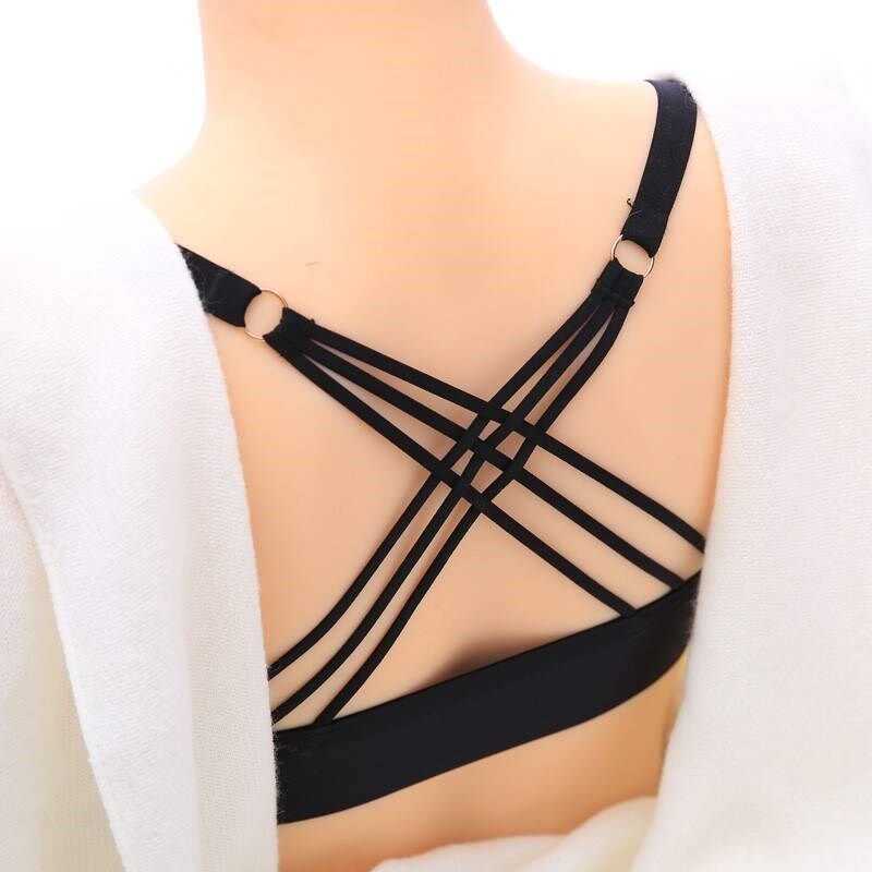 小胸加厚无痕聚拢文胸罩一v片式美背无钢圈前扣少女内衣套装交叉