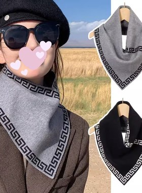 针织毛线小围巾女灰色秋冬季护颈围脖套头三角假领子妈妈保暖丝巾