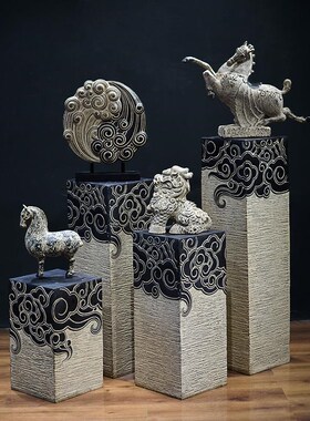 新中式禅意仿古祥云展示柱落地y摆件家居饰品客厅过道玄关装饰底