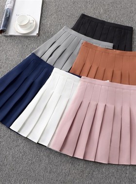 高腰A百褶裙女夏短裙女春秋冬半身裙a字显瘦黑色tTb白色防走光内