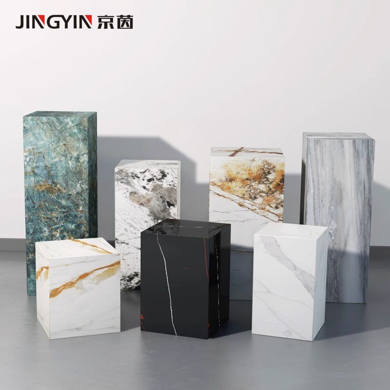 轻奢岩板花架样板房玄关雕塑摆件底座商场橱窗基座客厅沙发边几