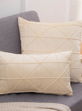 北欧纯色床头靠垫天鹅绒格子抱枕客厅腰靠沙发靠垫抱枕套靠枕现货