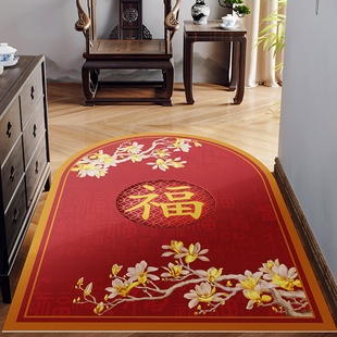 新年入户门地垫皮革免洗脚垫新中式红色喜庆进门垫子防滑玄关地垫