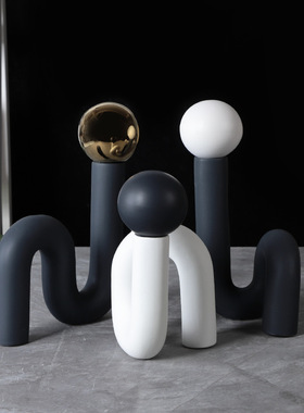 简约现代不规则弯管陶瓷摆件轻奢售L楼处软装花器饰品装饰