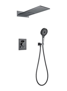 德国暗装花洒套装按键入墙式全铜智能恒温隐藏式瀑布淋浴显示温度