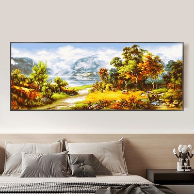 数字油画diy填充手工客厅大幅填色油彩画丙烯山水装饰画 金秋牧野