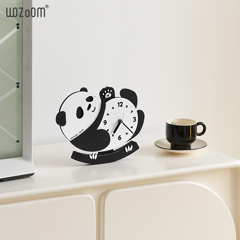 WOZOOM屋准客厅玄关熊猫时钟表摆件电视柜家居桌面装饰品摆放式